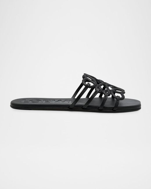 Loewe Black Petal Leather Anagram Slide Sandals