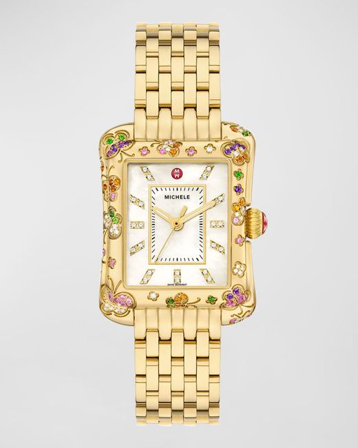Michele Metallic Limited Edition Deco Moderne 18k Gold-plated Diamond Watch