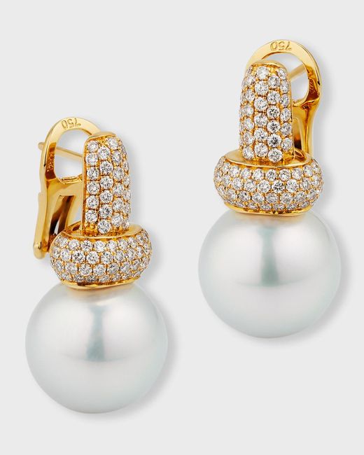 Belpearl Metallic 18k Yellow Gold South Sea Pearl And Diamond Earrings