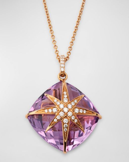 Lisa Nik Pink 18K Rose Amethyst And Diamond Starburst Necklace