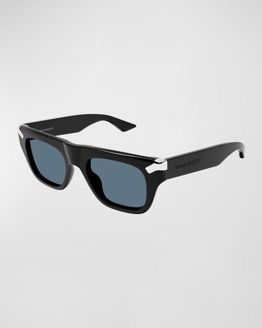 Alexander McQueen Blue Acetate Rectangle Sunglasses for men