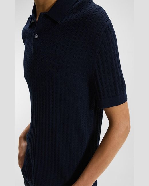 Theory Blue Cable-Knit Polo Sweater for men
