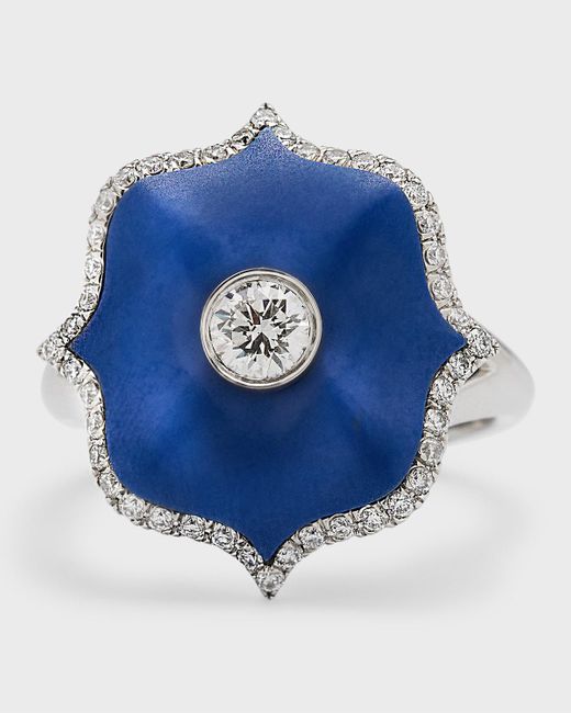Bayco Platinum, Blue Ceramic And Round Diamond Ring, Size 6