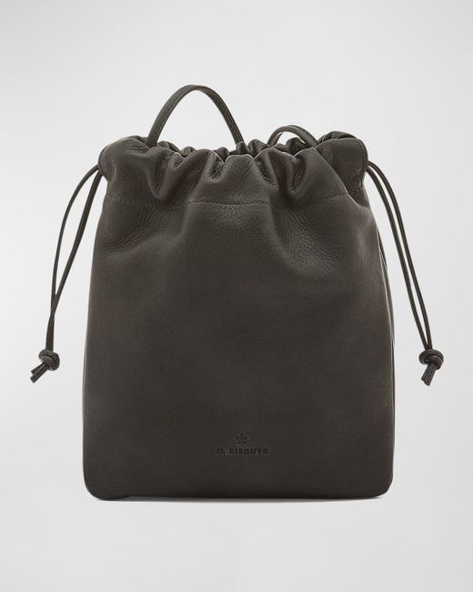 Il Bisonte Black Bellini Drawstring Leather Bucket Bag