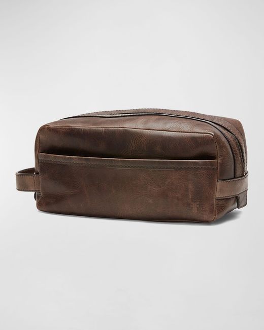 Frye Brown Logan Antiqued Leather Travel Toiletry Case for men