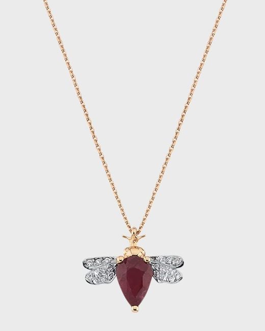 BeeGoddess White Diamond And Ruby Bee Necklace