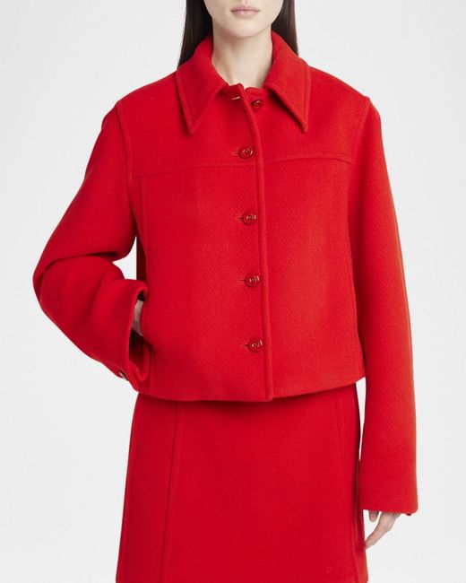 Jil Sander Red Cropped Boxy Wool Jacket