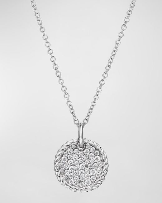 David Yurman White 18k Cable Collectibles Diamond Plate Pendant Necklace