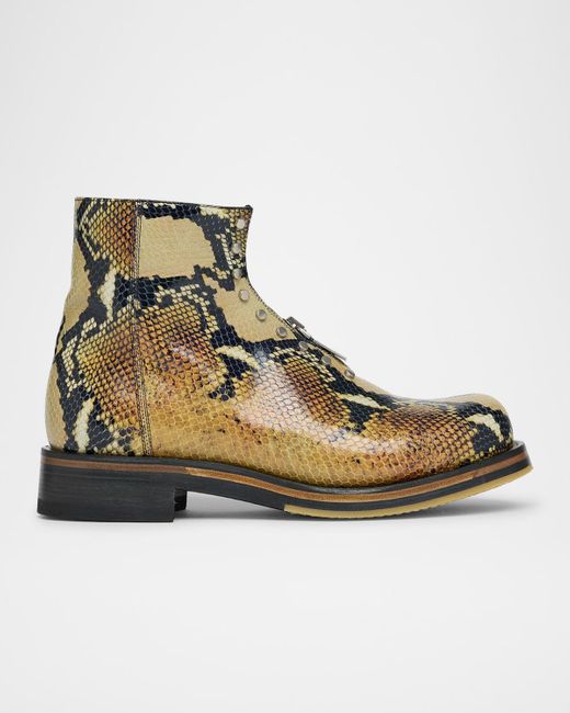 Alexander McQueen Natural Snake-Effect Leather Zip-Up Boots for men