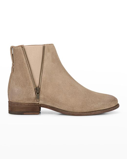 Frye Natural Carly Leather Zip Chelsea Booties