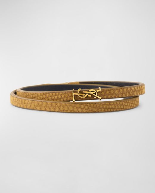 Saint Laurent Natural Leather Double-Wrap Ysl Bracelet