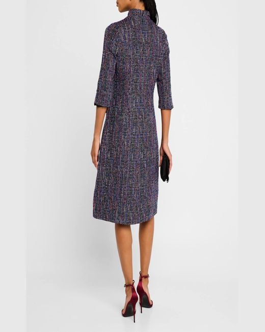 Teri Jon Elbow Sleeve Metallic Tweed Dress In Blue Lyst