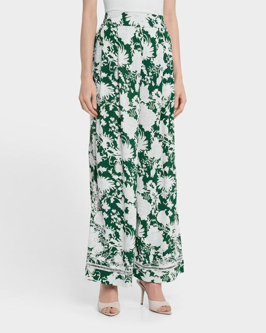 Figue Green Charlotte Floral-print Pleated Wide-leg Pants
