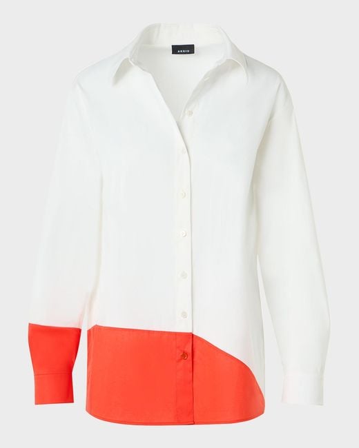 Akris Red Colorblock Patchwork Button-Down Blouse