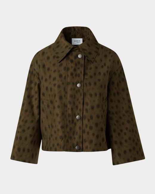 Akris Punto Green Leopard Brushed Techno Gabardine Short Parka Jacket