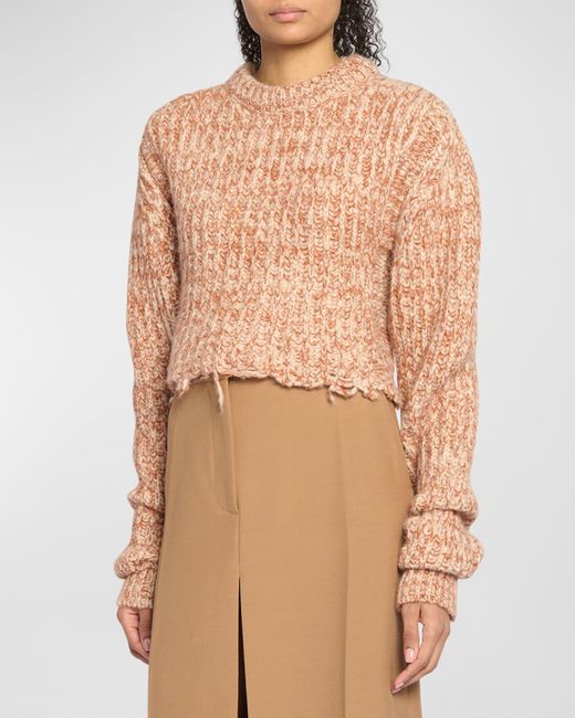 Stella McCartney Natural Crop Tweed Distressed Sweater