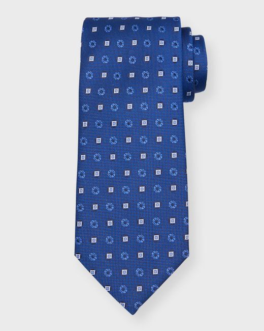 Brioni Blue Woven Boxes And Squares Silk Tie for men