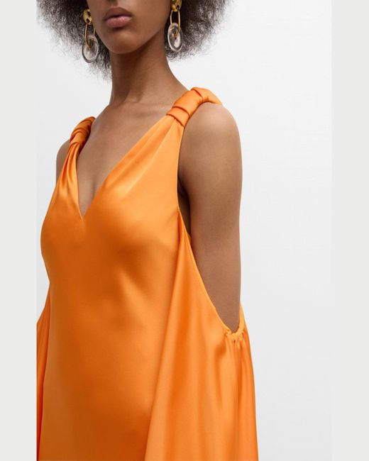 Halston Heritage Orange Binnie Cold-Shoulder Balloon-Sleeve Satin Gown