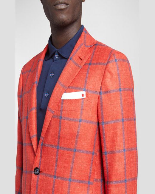 Kiton Red Windowpane Wool-Silk Sport Coat for men