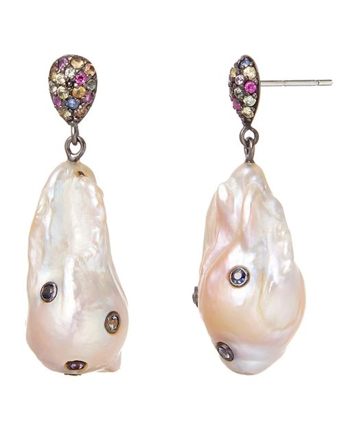 M.c.l  Matthew Campbell Laurenza Multicolor Sapphire & Baroque Pearl Drop Earrings