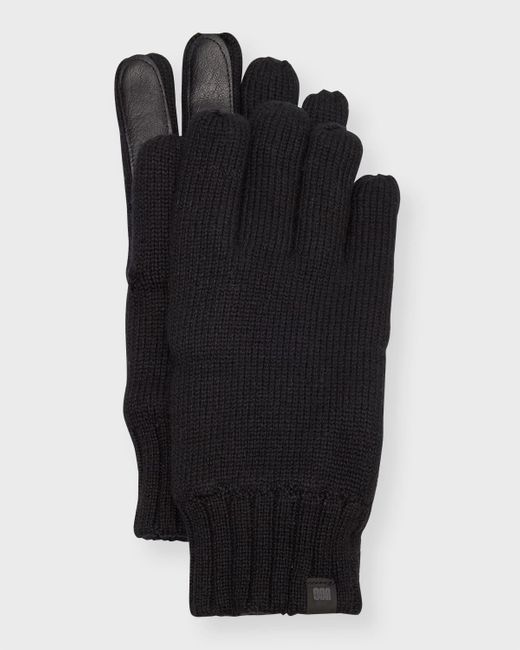 Ugg Black Knit Gloves With Leather Palm Patch for men