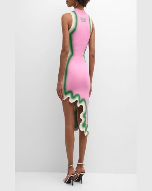 Ph5 Pink Brooklyn Wavy Asymmetric Sleeveless Midi Dress