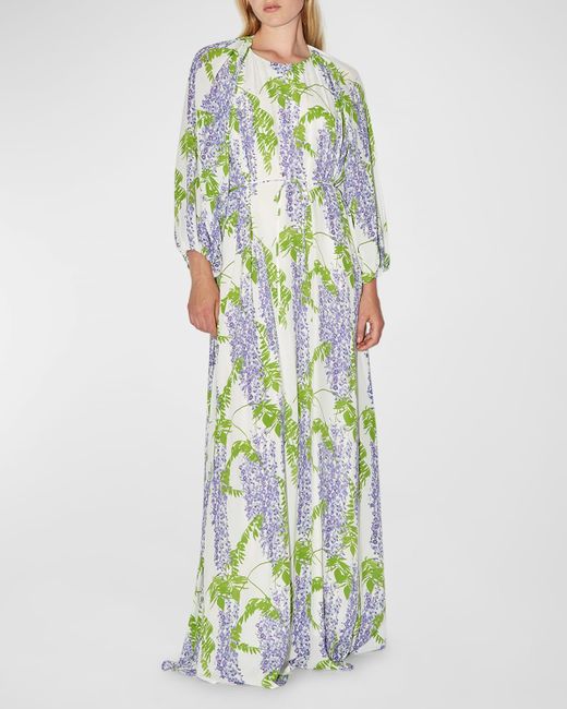 BERNADETTE Green Fran Crepe De Chine Floral Print Maxi Dress