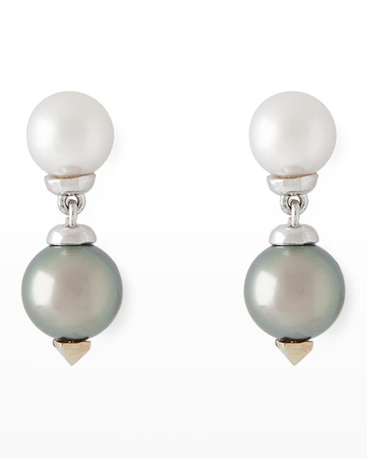 Pearls By Shari 18k White Gold 9mm Gray Tahitian Pearl And 8mm Akoya Pearl Drop Earrings