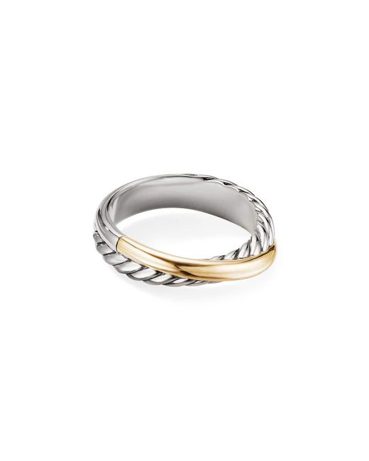 David Yurman Metallic Sterling Silver & 18k Yellow Gold Crossover Ring