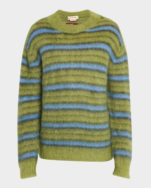 Marni Green Mohair Striped Sweater for men