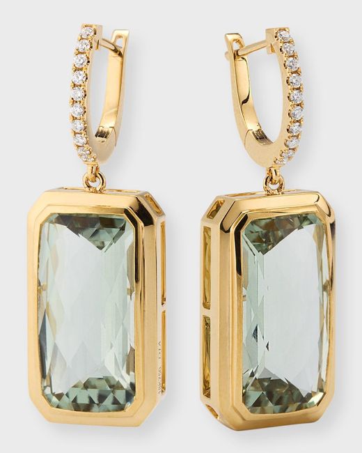 David Kord White 18k Yellow Gold Earrings With Green Amethyst And Diamonds, 15.87tcw