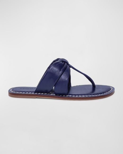 Bernardo Blue Leather Flat Thong Slide Sandals