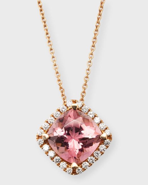 Lisa Nik White 18k Rose Gold Pink Tourmaline Pendant With Diamonds
