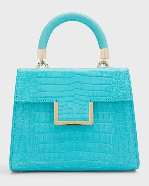 MARIA OLIVER Blue Michelle Small Crocodile Top-handle Bag With Strap