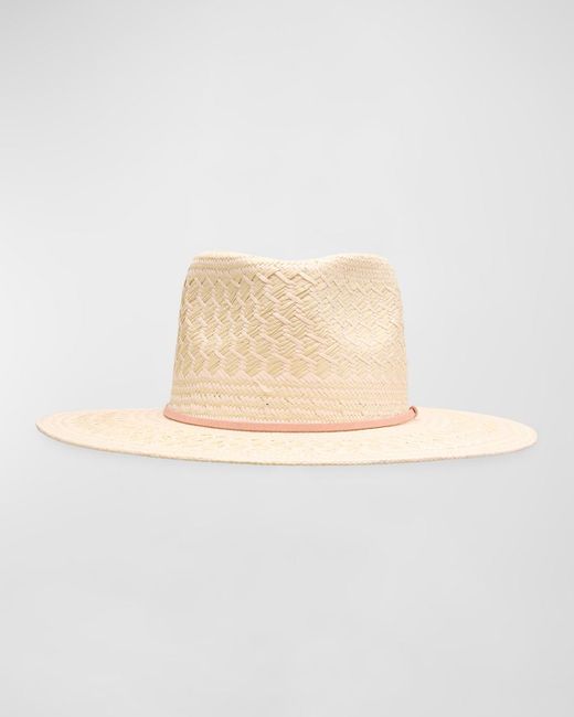 BTB Los Angeles Natural Ani Straw Fedora With Leather Band