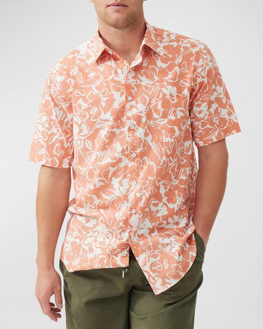 Rodd & Gunn Pink Lanercost Abstract Tropical Sport Shirt for men