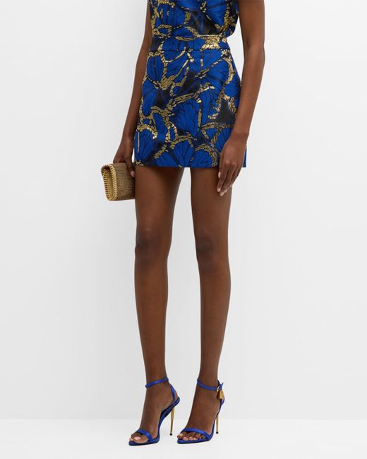 MILLY Blue Butterfly Jacquard A-Line Mini Skirt