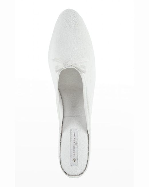 Jacques Levine White Terrycloth Wedge Slippers W/ Bow