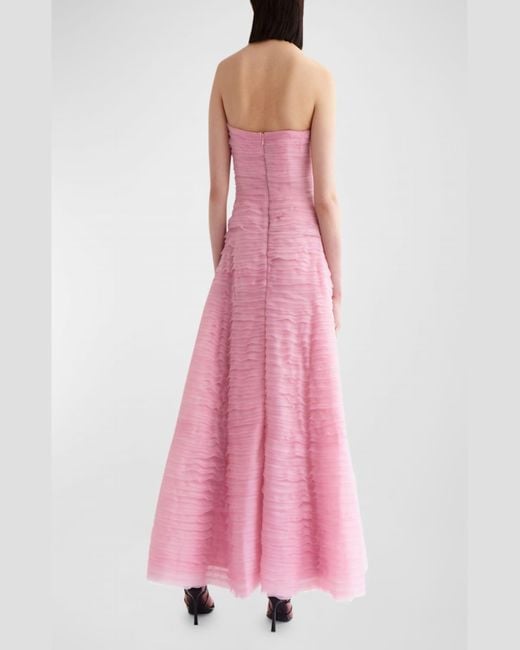 Aje. Pink Soundscape Strapless Organza Maxi Dress