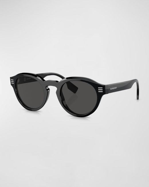 Burberry Black Acetate Round Sunglasses for men