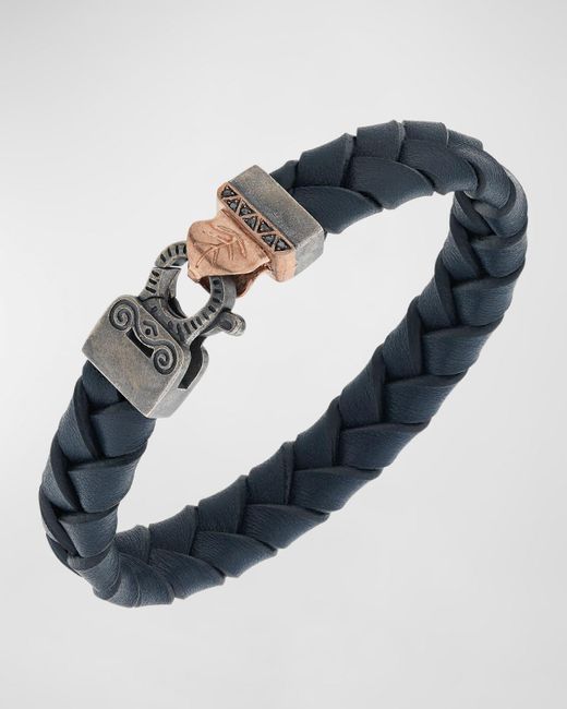 MARCO DAL MASO Blue Flaming Tongue Wide Leather Bracelet for men