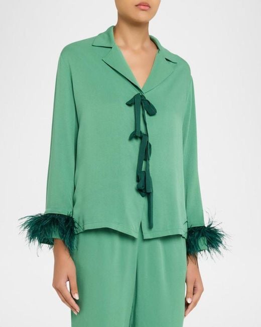 Sleeper Green Feather-Cuff Viscose Sleep Top