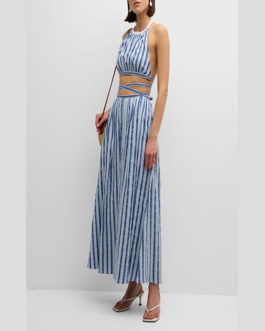 Chloé Blue X High Summer Striped Poplin Maxi Dress With Cutout Detail