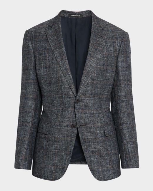 Emporio Armani Blue Wool Faded Plaid G Line Sport Coat for men