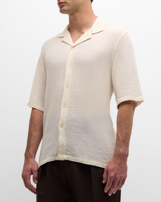 Officine Generale White Eren Textured Camp Shirt for men