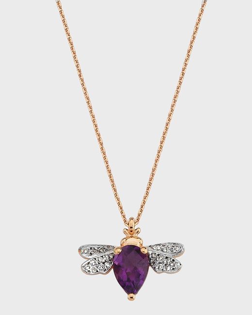 BeeGoddess White 14k Rose Gold Bee Amethyst And Diamond Necklace