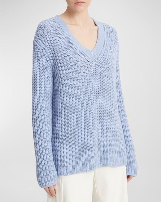Vince Blue Shaker Stitch V-Neck Sweater
