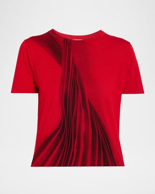 Jason Wu Red Dancing Pleat Printed Short-Sleeve Knit Top