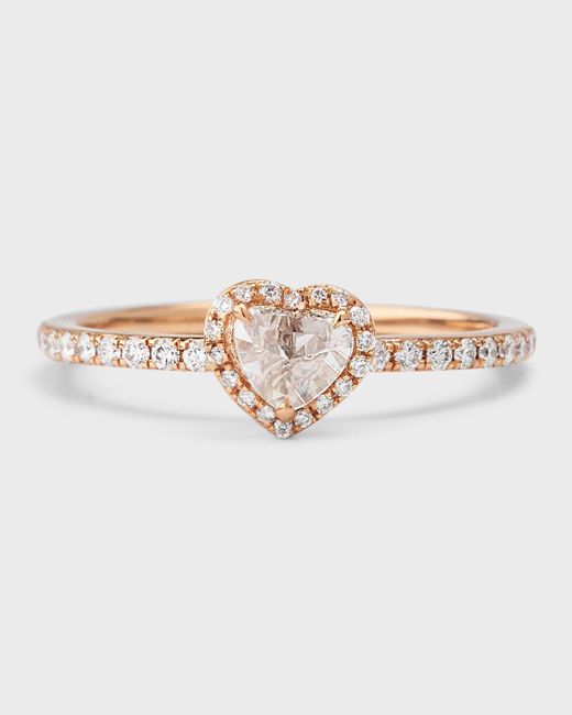 64 Facets White 18k Rose Gold Heart Diamond Solitaire Ring, Size 6