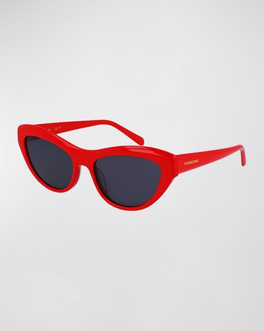 Ferragamo Red Sleek Logo Acetate Cat-eye Sunglasses